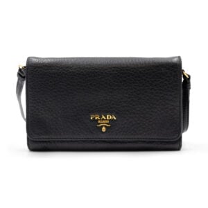 Prada Vitello Daino Black Leather Shoulder Wallet