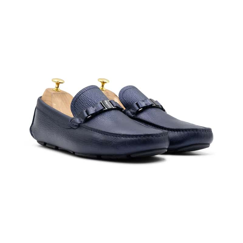 Salvatore Ferragamo Amer Vara Buckle Navy Leather Driving Loafers
