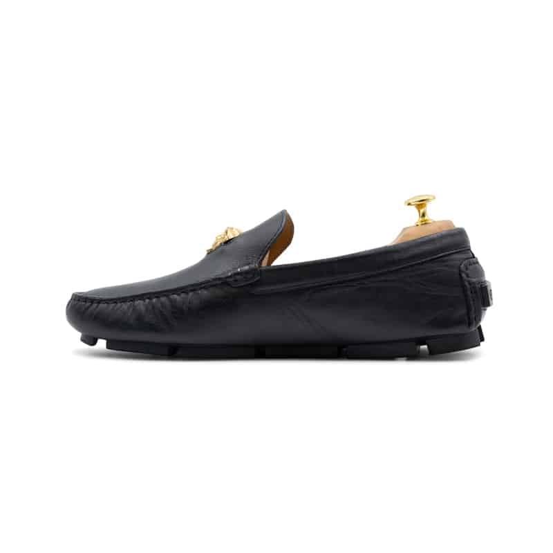 Versace Black Leather La Medusa Driver Loafers - Image 3