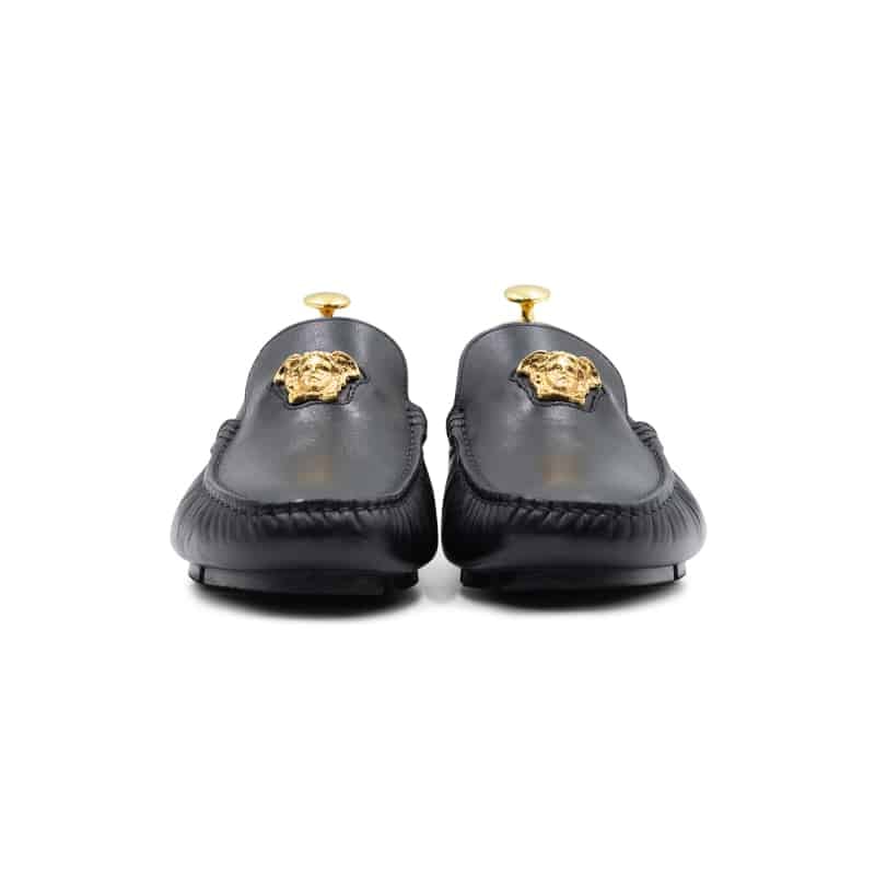 Versace Black Leather La Medusa Driver Loafers - Image 4