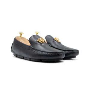 Versace Black Leather La Medusa Driver Loafers