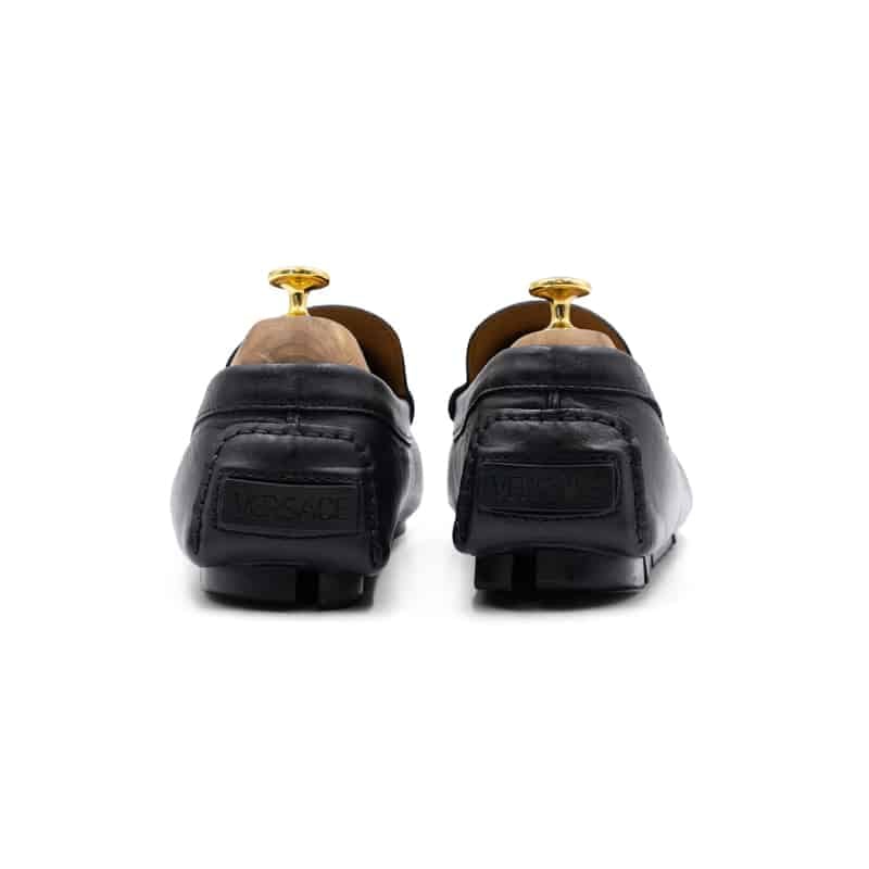 Versace Black Leather La Medusa Driver Loafers - Image 5
