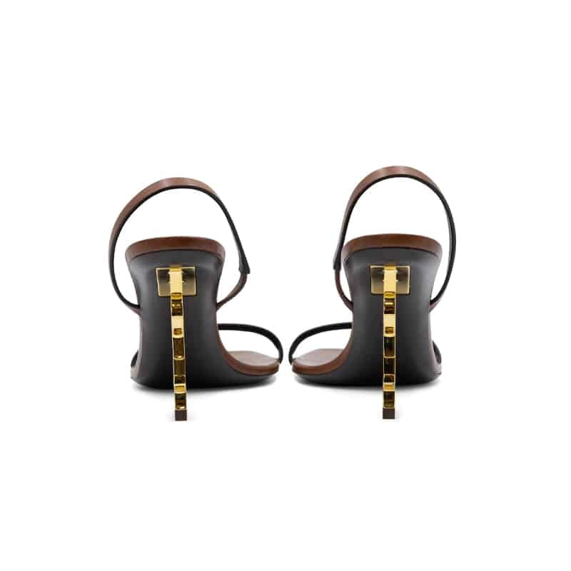 Saint Laurent Brown Opyum 85 Leather Slingback Sandals - Image 5