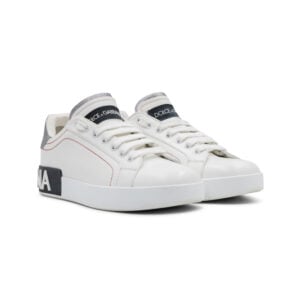 Dolce & Gabbana Calfskin Leather Silver Portofino Sneakers