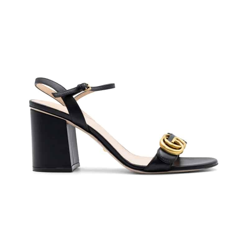 Gucci Black Leather GG Marmont Block Heel Sandals - Image 2