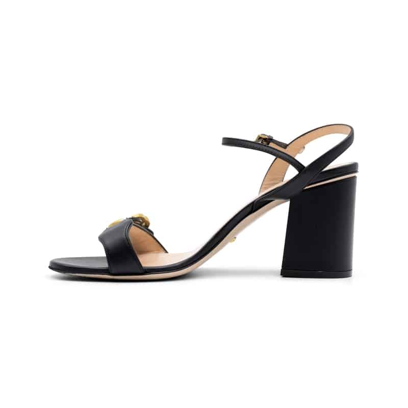 Gucci Black Leather GG Marmont Block Heel Sandals - Image 3