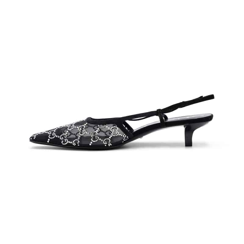 Gucci GG Crystal Black Mesh Slingback Pumps - Image 3