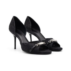 Gucci Black Canvas Horsebit D'Orsay Peep Toe Pumps