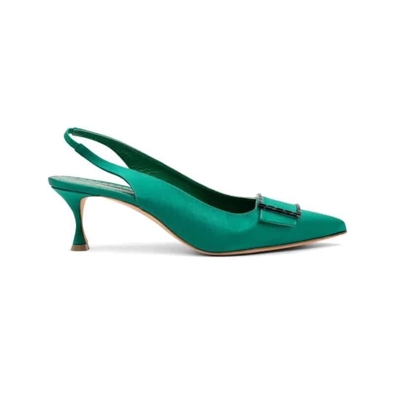 Manolo Blahnik Green Satin Dolores Slingback Pumps - Image 2