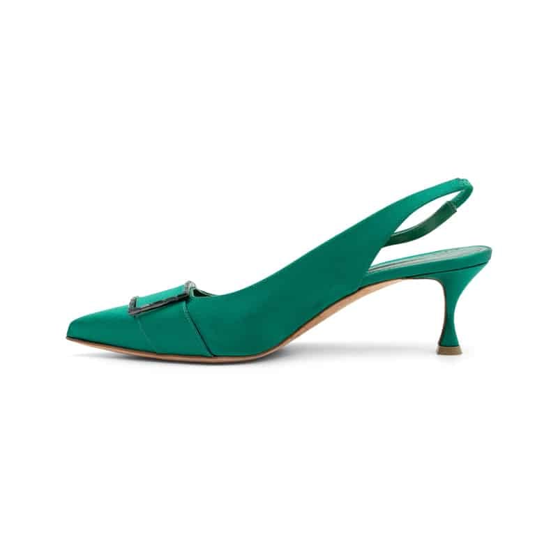 Manolo Blahnik Green Satin Dolores Slingback Pumps - Image 3