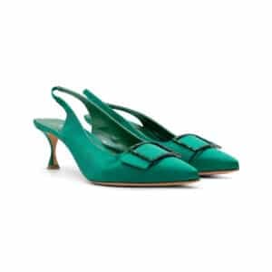 Manolo Blahnik  Green Satin Dolores Slingback Pumps
