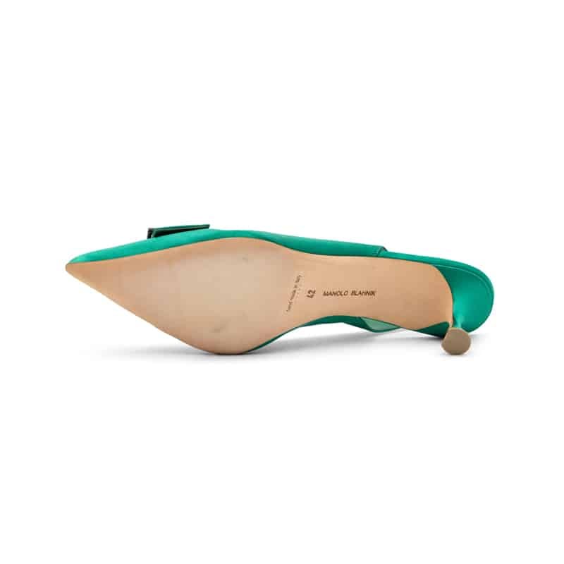 Manolo Blahnik Green Satin Dolores Slingback Pumps - Image 6