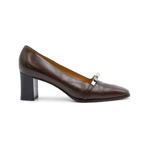 Hermes Brown Leather Vintage Block Heel Loafers - Image 2
