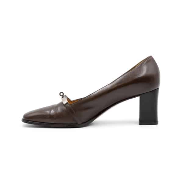 Hermes Brown Leather Vintage Block Heel Loafers - Image 3