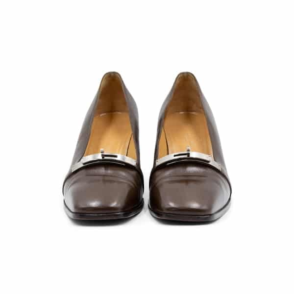 Hermes Brown Leather Vintage Block Heel Loafers - Image 4