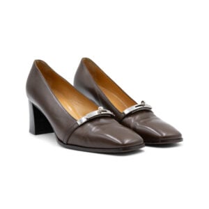 Hermes Brown Leather Vintage Block Heel Loafers