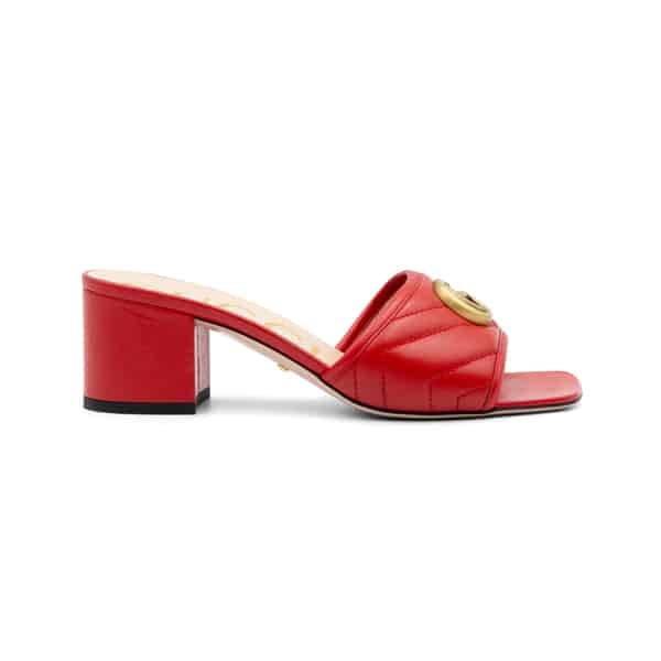 Gucci Red GG Marmont Block Heel Mules - Image 2