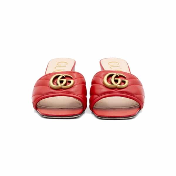 Gucci Red GG Marmont Block Heel Mules - Image 4
