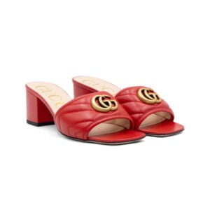 Gucci Red GG Marmont Block Heel Mules