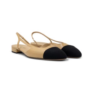Chanel Beige / Black Goatskin & Grosgrain Slingbacks
