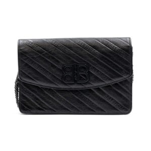 Balenciaga Black Shiny Goatskin Logo BB Wallet On Chain