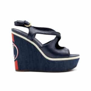 Alternative view of Louis Vuitton Blue Denim / Leather LV Logo Wedge Platform Sandals