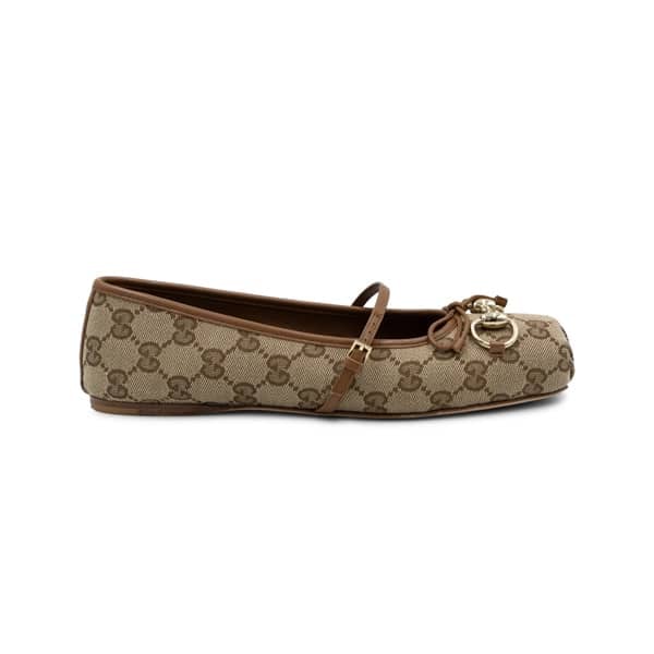 Gucci Beige / Brown Horsebit Ballet Flats - Image 2