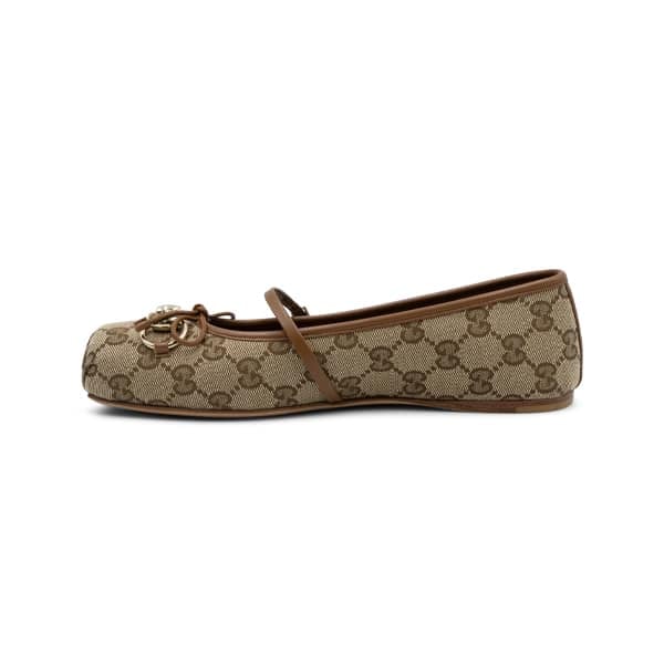 Gucci Beige / Brown Horsebit Ballet Flats - Image 3