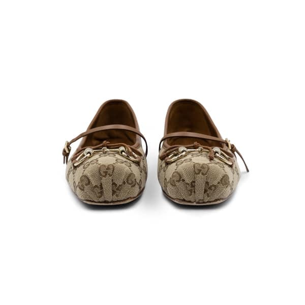 Gucci Beige / Brown Horsebit Ballet Flats - Image 4