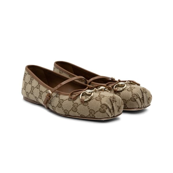 Gucci Beige / Brown Horsebit Ballet Flats