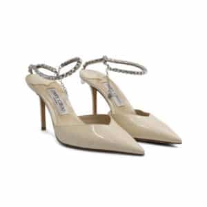 Jimmy Choo White Patent Leather Saeda 85 Pumps