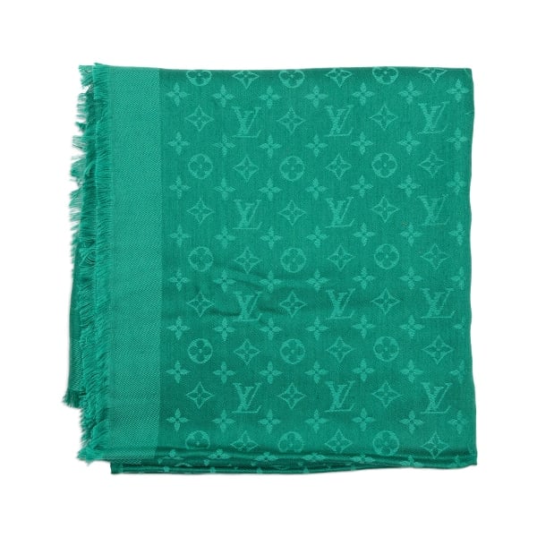 Louis Vuitton Green Monogram Silk Wool Blend Shawl 140 x 140
