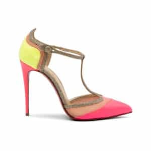 Alternative view of Christian Louboutin Neon Pink / Yellow Patent Leather Miss Early 100 Pumps