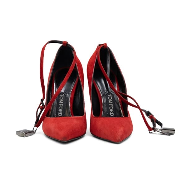 Tom Ford Red Suede Padlock Pumps - Image 4