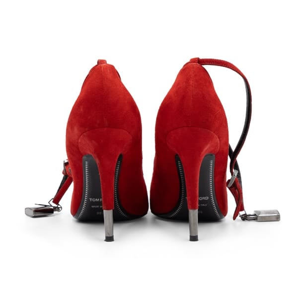 Tom Ford Red Suede Padlock Pumps - Image 5