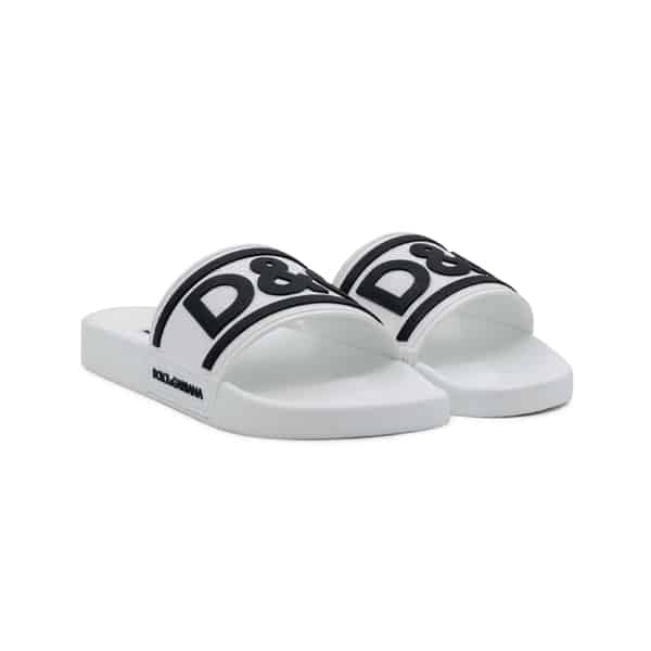 Dolce & Gabbana White Rubber DG logo Beach Slides