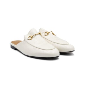 Gucci White Leather Princetown Slip on Mules