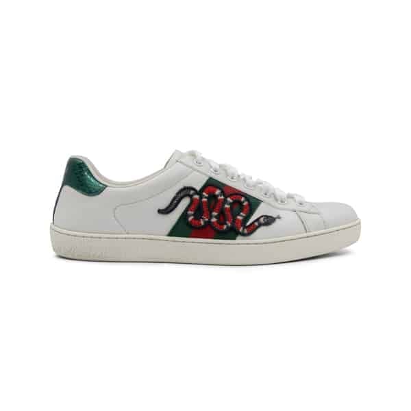 Gucci White Leather Snake Embroidered Ace Sneakers - Image 2