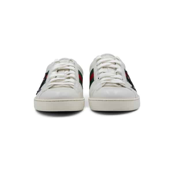Gucci White Leather Snake Embroidered Ace Sneakers - Image 4
