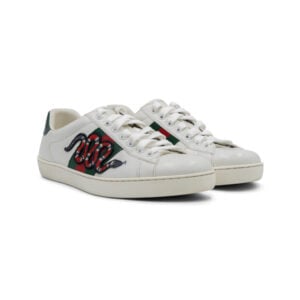 Gucci White Leather Snake Embroidered Ace Sneakers