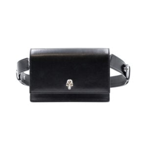 Alexander McQueen Black Leather Biker Skull Small Crossbody Bag