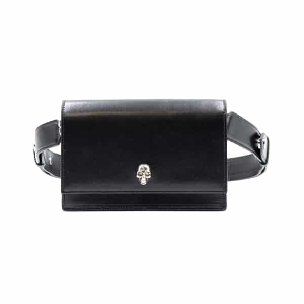 Alexander McQueen Black Leather Biker Skull Small Crossbody Bag