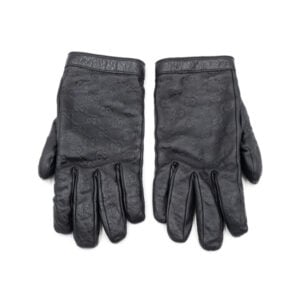 Gucci Black Embossed GG Leather Gloves