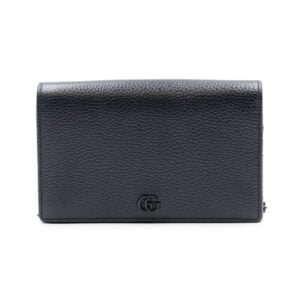 Gucci Black Leather Mini GG Marmont Chain Wallet