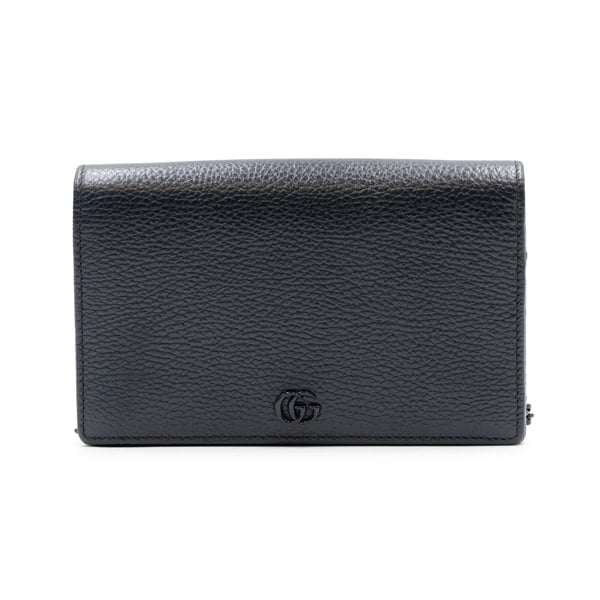 Gucci Black Leather Mini GG Marmont Chain Wallet