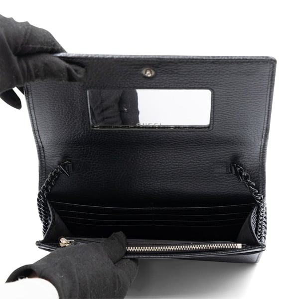 Gucci Black Leather Mini GG Marmont Chain Wallet - Image 6