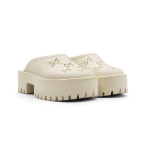 Gucci White Rubber Perforated G Platform Slide Sandals