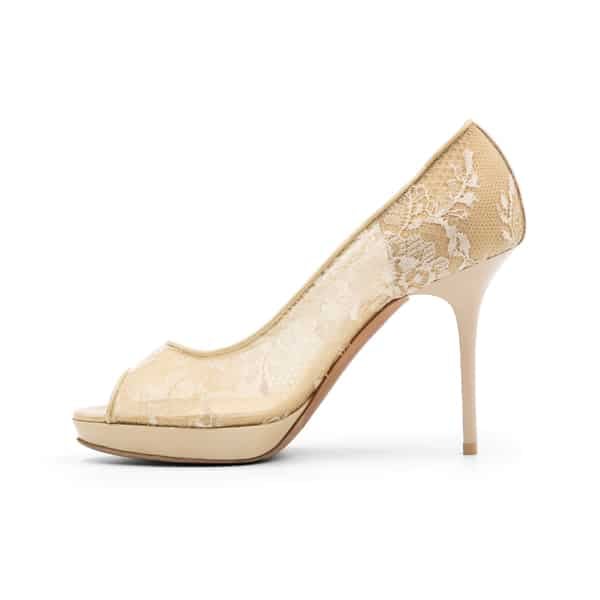 Jimmy Choo Nude Lace Luna Open Toe Pumps - Image 3