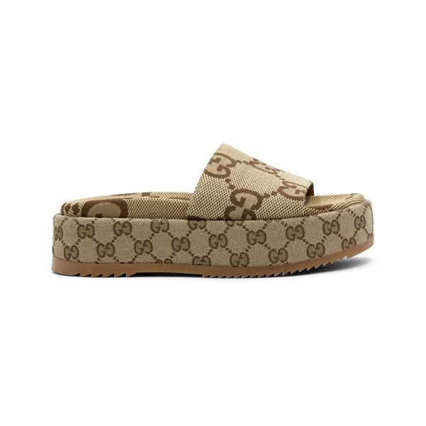 Gucci Beige Jumbo GG Canvas Platform Slides - Image 2