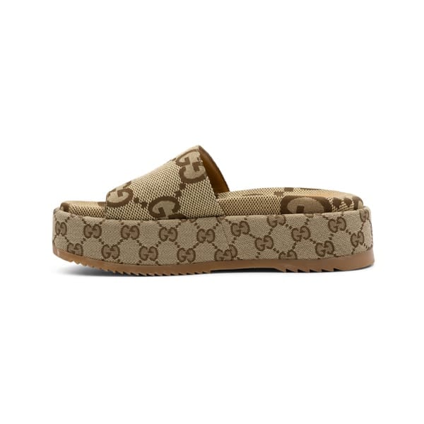 Gucci Beige Jumbo GG Canvas Platform Slides - Image 3